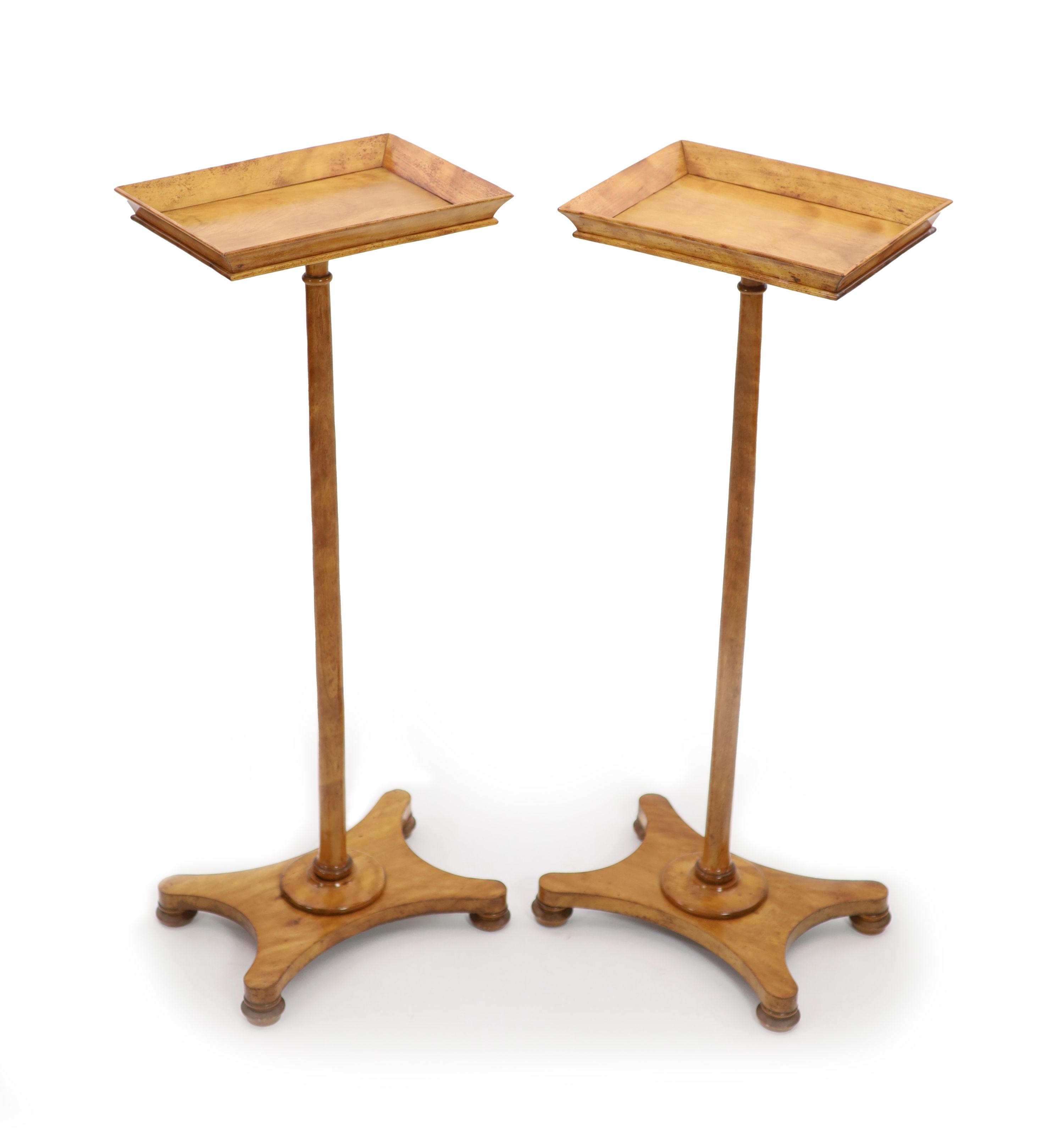A pair of early Victorian satinwood flower stands, W.38cm D.28cm H.107cm
